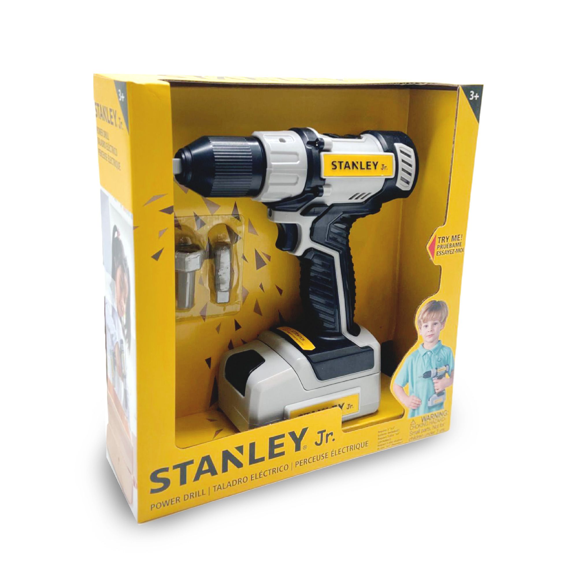 Battery Operated Drill
*3 AA Batteries included. 2 speed and direction options, Changeable bit set (3 piece), Realistic sound, light & movement. Detachable Battery, Customizable Name Tag — Stanley Jr wholesale toy