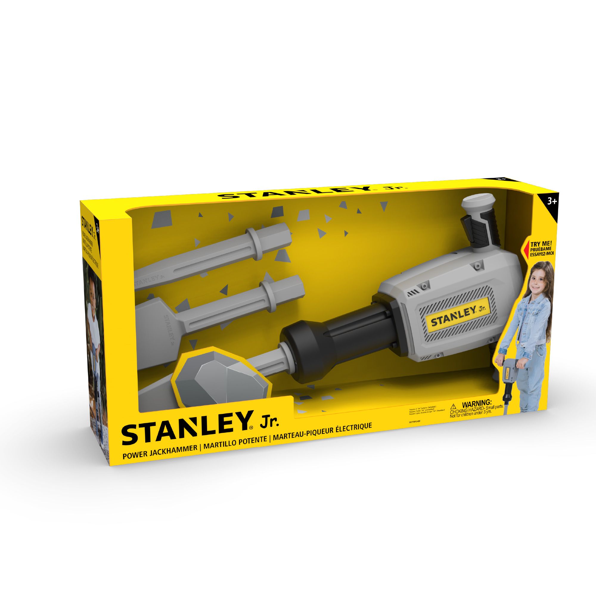 Battery Operated Jackhammer
Changeable bit  set (3 piece)
Realistic sound, light and Movement 
Easy Grip Handles
Customizable Name Tag — Stanley Jr wholesale toy