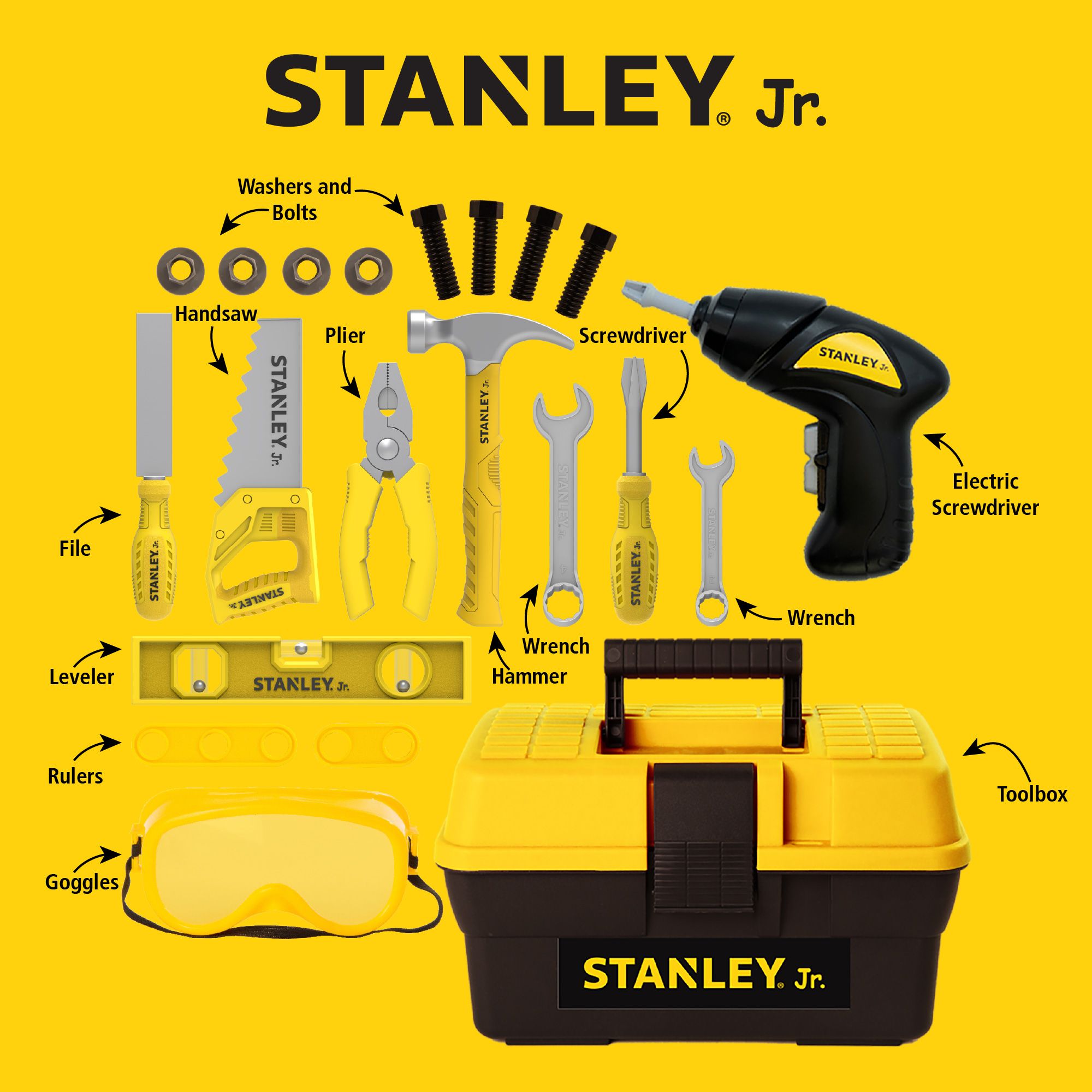 Stanley Jr. Pretend  Play  Toolbox Set- 21 Pieces  — Stanley Jr wholesale toy