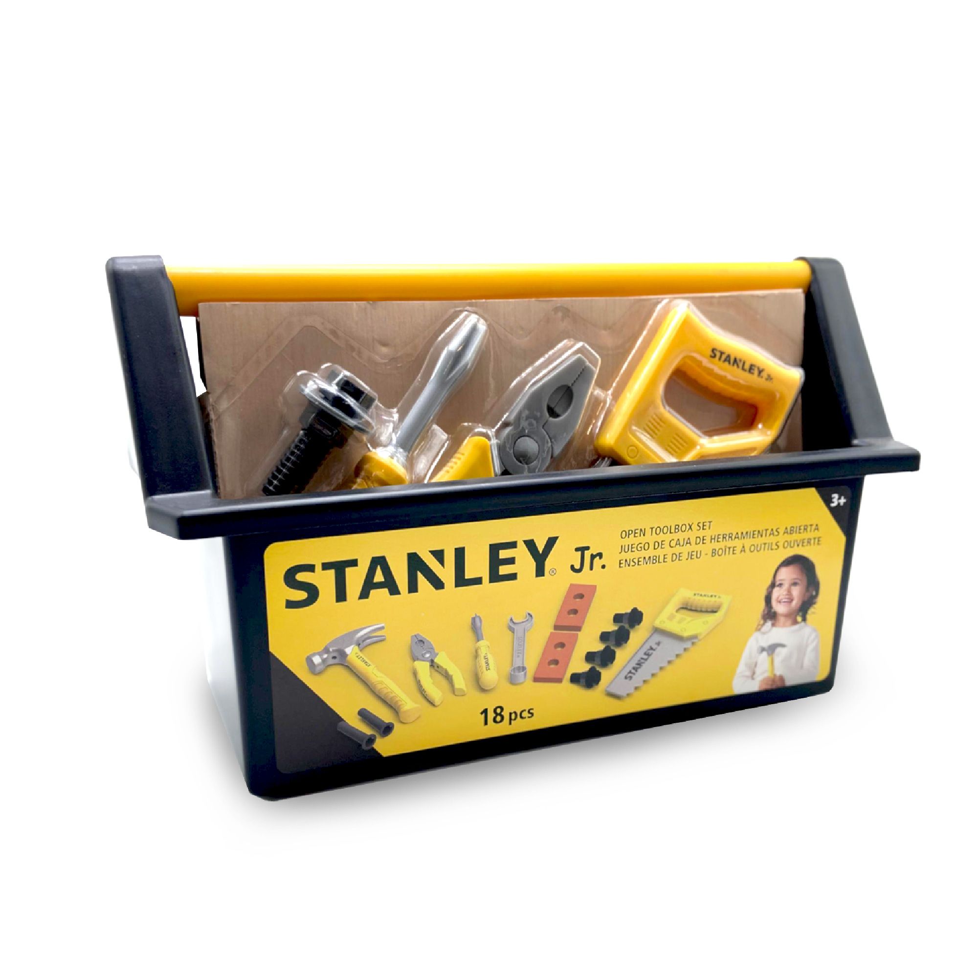 Pretend Play Open Toolbox Set - 18 Pieces Includes: Open Toolbox,Hammer,Hand Saw,Plier,Wrench,Washers,Screws,Screwdriver,Blocks,Nails — Stanley Jr wholesale toy