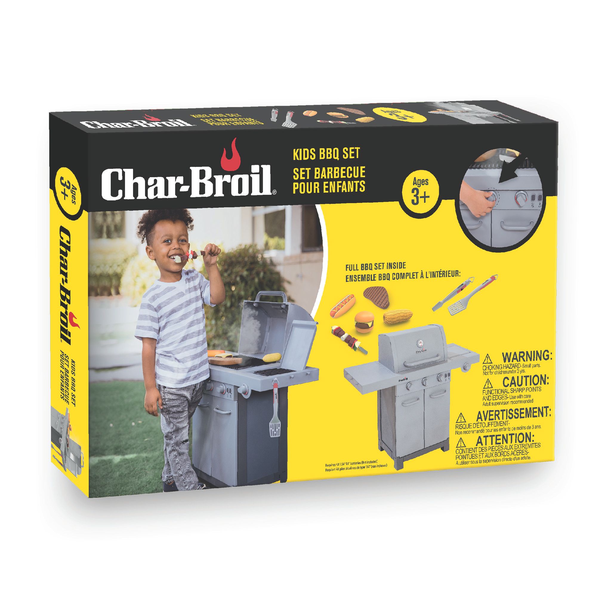 Barbecue Kids Set - including pretend play Skewer, Salt & Pepper, Burger, Hot dog, Steak, Corn, Tongs, Sauce Mop, Spatula. With smoke effects, lights, and sounds !! — Charbroil wholesale toy