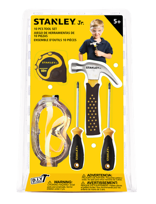 5 pcs Toolset including : Phillips Screwdriver no.1, Phillips Screwdriver no.2, Hammer, Tape Measure, Safety Goggles — Stanley Jr wholesale toy