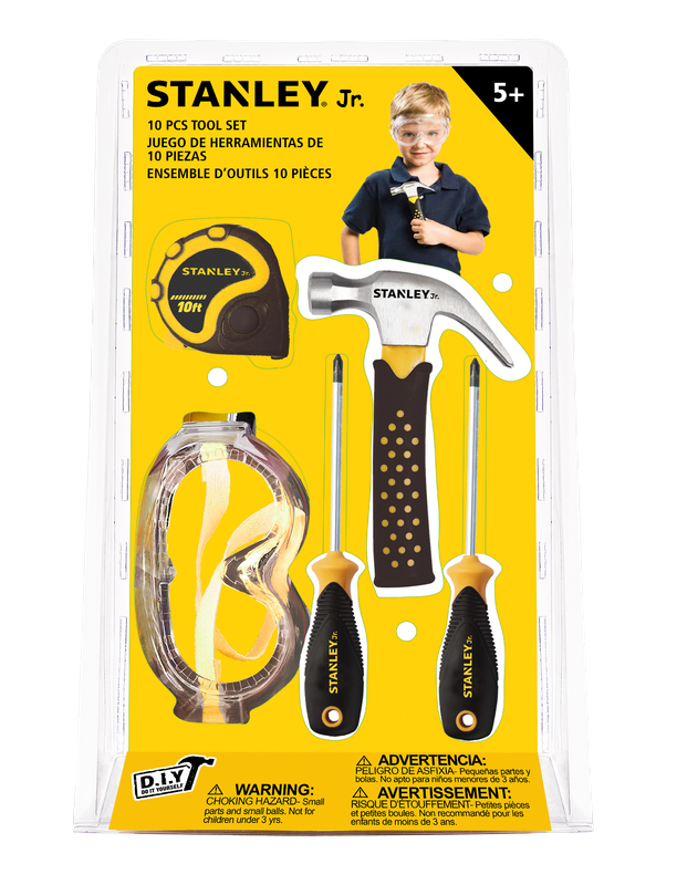 5 pcs Toolset including : Phillips Screwdriver no.1, Phillips Screwdriver no.2, Hammer, Tape Measure, Safety Goggles — Stanley Jr wholesale toy