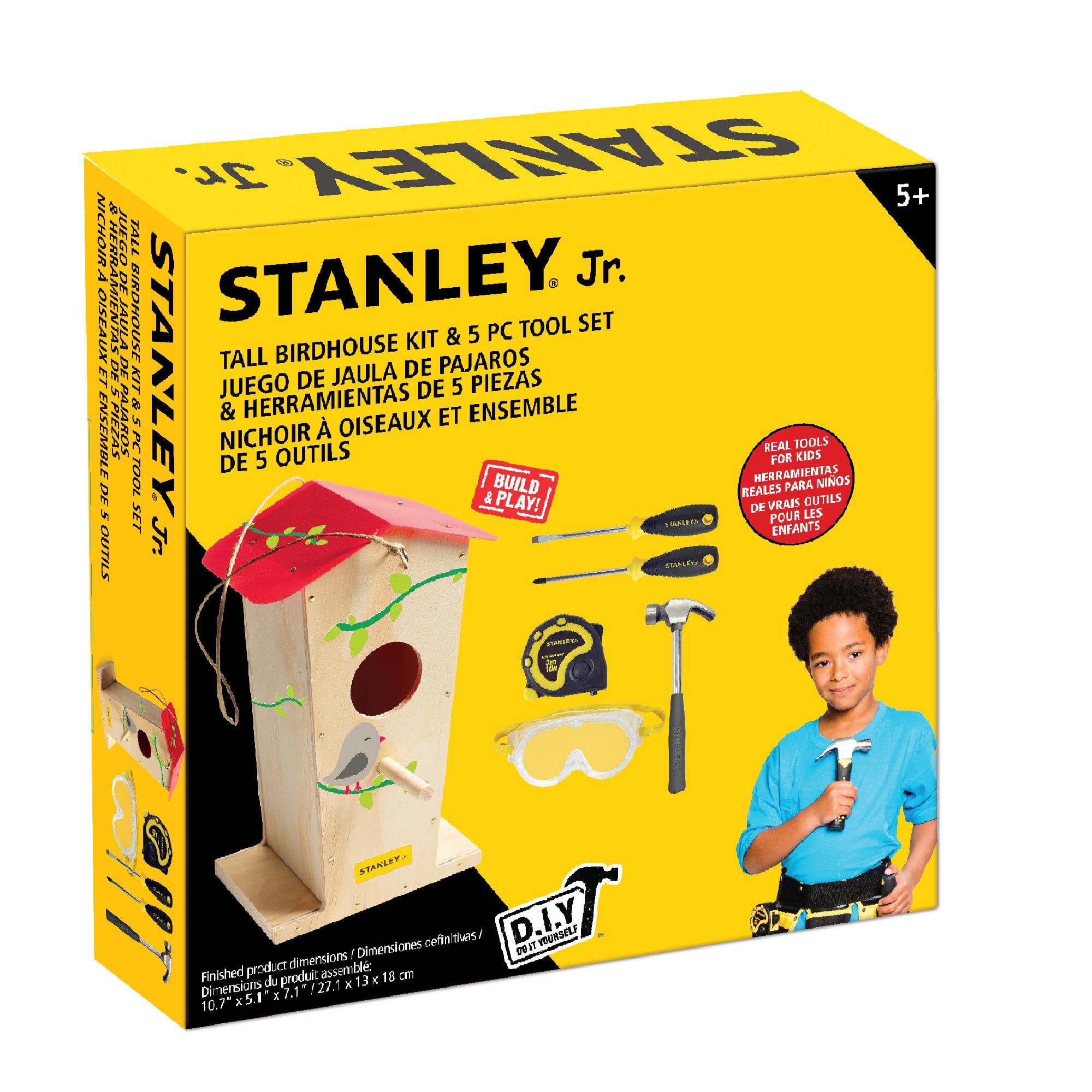 PULL BACK SPORTS CAR KIT & 5 PIECE TOOL SET​ 
Includes: JK030-SY Pull Back Sports Car kit​; Hammer​; Safety Goggles; Phillips Screwdriver no. 1​; Phillips Screwdriver no. 2​; Tape Measure​ — Stanley Jr wholesale toy