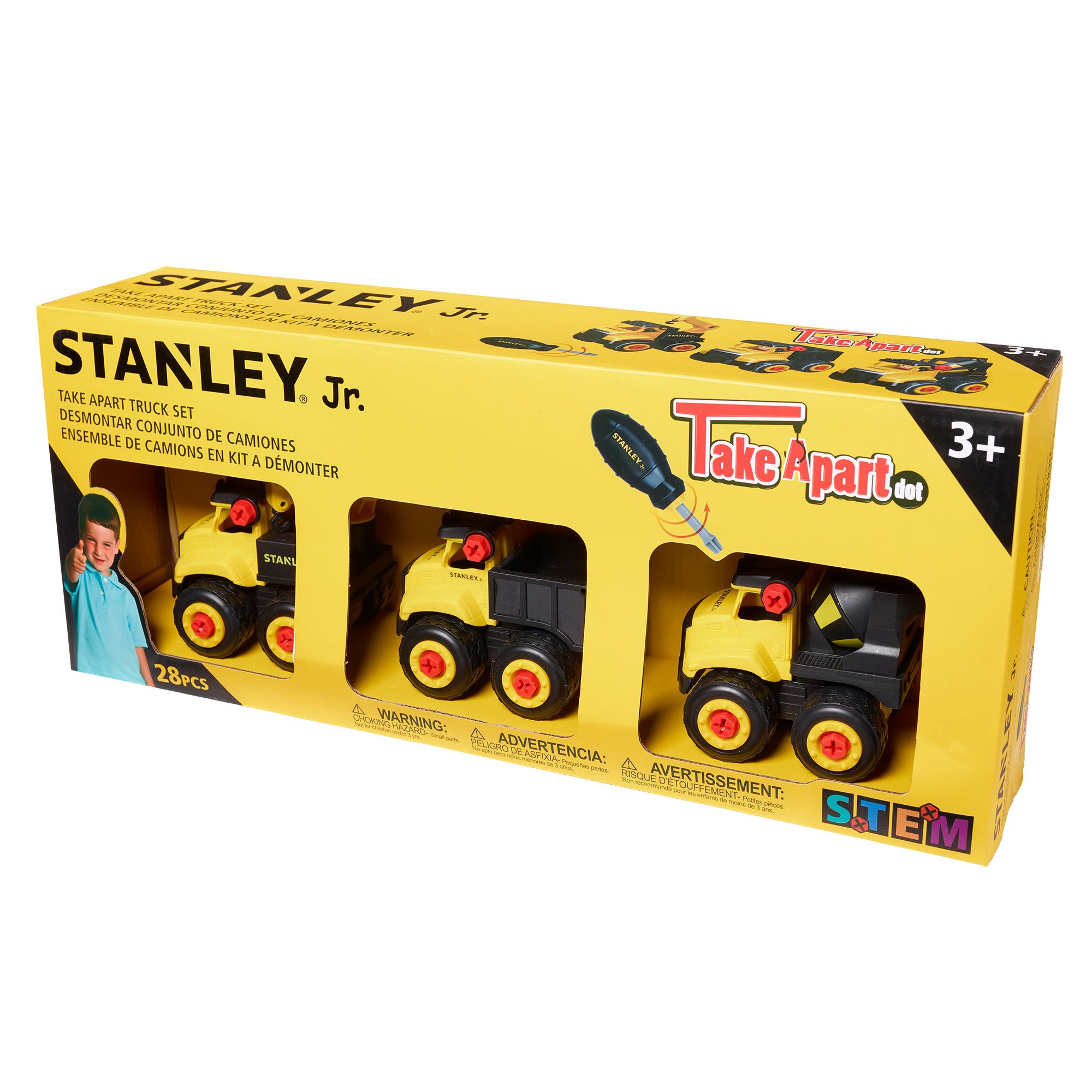 3 Pcs TAP DOT set in including:
TT026S-SY - TAP Tow truck
TT003S-SY – TAP cement truck
TT027S-SY – Tap Tipper truck
TT029S-SY  - Mini Srewdriver — Stanley Jr wholesale toy